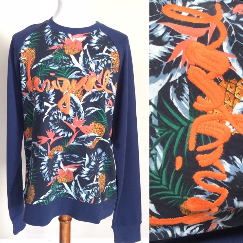 DESIGUAL Pineapple Embroidered Tropical Sweatshirt Women’s Medium